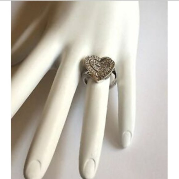 Silver Heart Cocktail Ring Size 5 6 10 Cubic Zirconia Statement Rhodium Plated - Picture 4 of 8